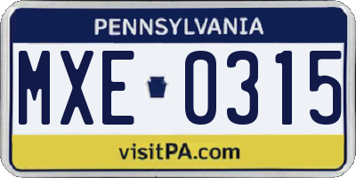 PA license plate MXE0315