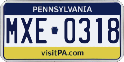 PA license plate MXE0318