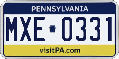 PA license plate MXE0331