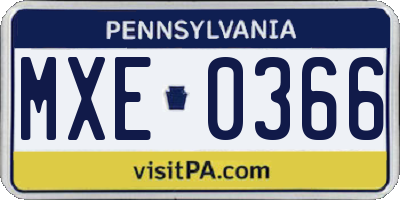 PA license plate MXE0366