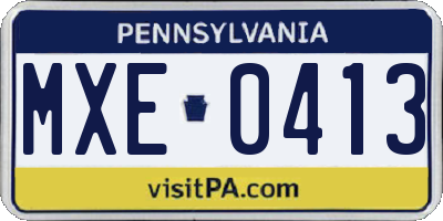PA license plate MXE0413