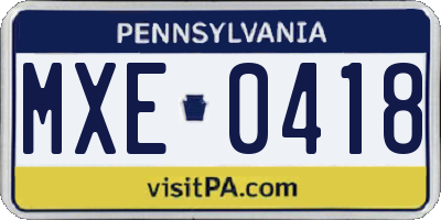 PA license plate MXE0418