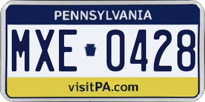 PA license plate MXE0428