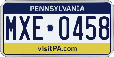 PA license plate MXE0458