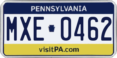 PA license plate MXE0462