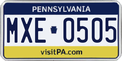 PA license plate MXE0505
