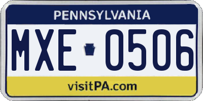 PA license plate MXE0506