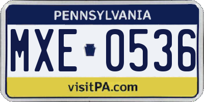 PA license plate MXE0536