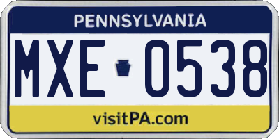 PA license plate MXE0538
