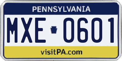PA license plate MXE0601