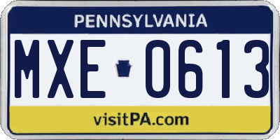 PA license plate MXE0613