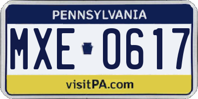 PA license plate MXE0617