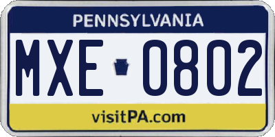 PA license plate MXE0802