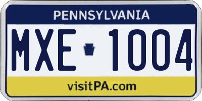 PA license plate MXE1004