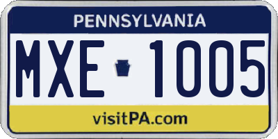PA license plate MXE1005