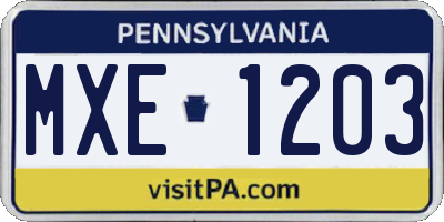 PA license plate MXE1203