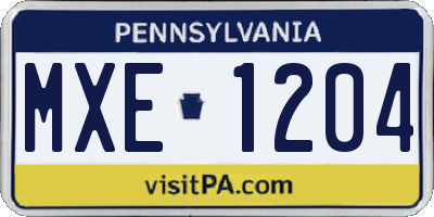 PA license plate MXE1204