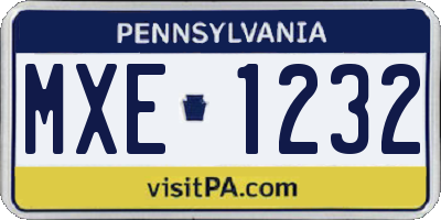 PA license plate MXE1232