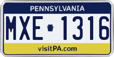 PA license plate MXE1316