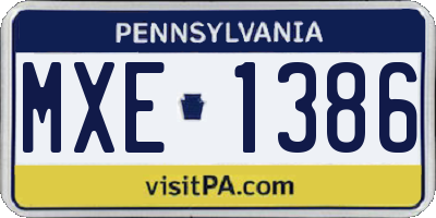 PA license plate MXE1386