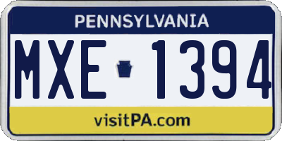 PA license plate MXE1394