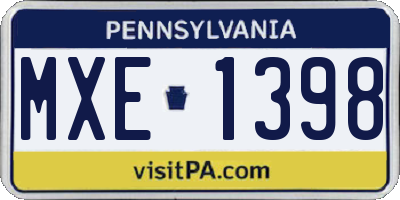 PA license plate MXE1398
