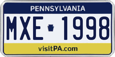 PA license plate MXE1998