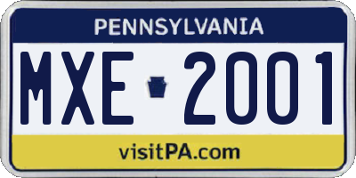 PA license plate MXE2001