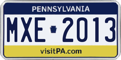PA license plate MXE2013