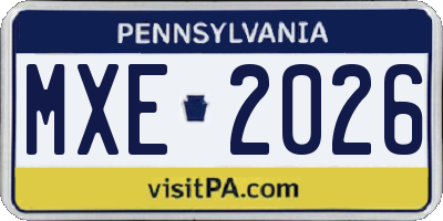 PA license plate MXE2026