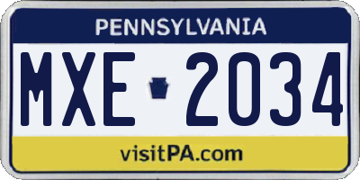 PA license plate MXE2034