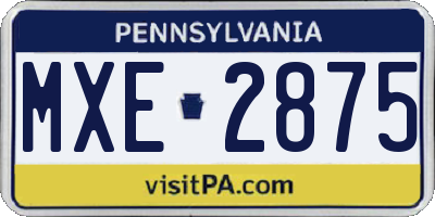 PA license plate MXE2875