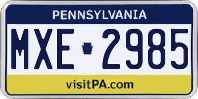 PA license plate MXE2985