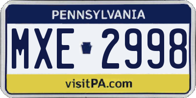 PA license plate MXE2998
