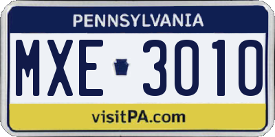 PA license plate MXE3010