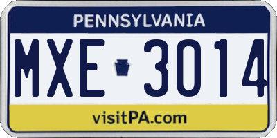 PA license plate MXE3014