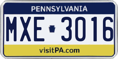 PA license plate MXE3016