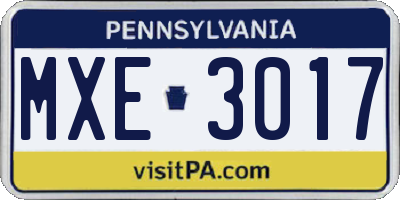 PA license plate MXE3017