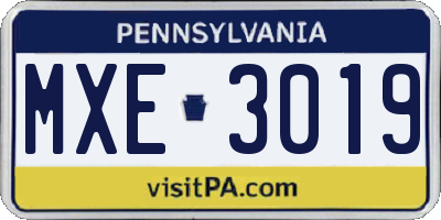 PA license plate MXE3019