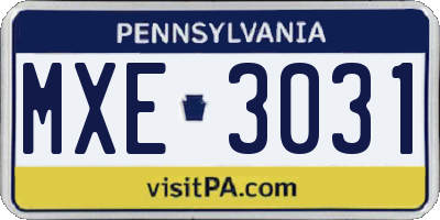 PA license plate MXE3031