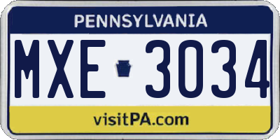 PA license plate MXE3034