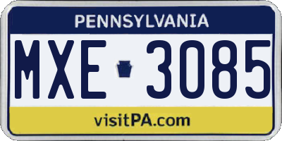 PA license plate MXE3085