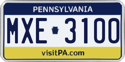 PA license plate MXE3100
