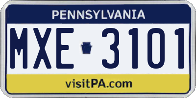 PA license plate MXE3101