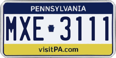 PA license plate MXE3111