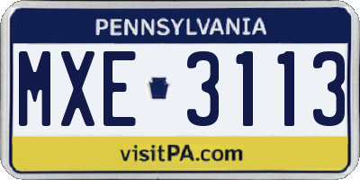 PA license plate MXE3113