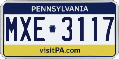 PA license plate MXE3117
