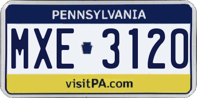 PA license plate MXE3120