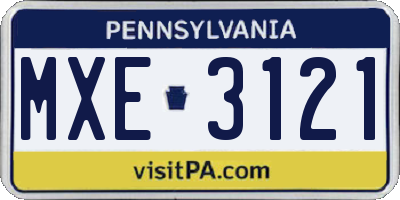 PA license plate MXE3121