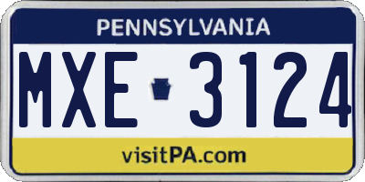 PA license plate MXE3124